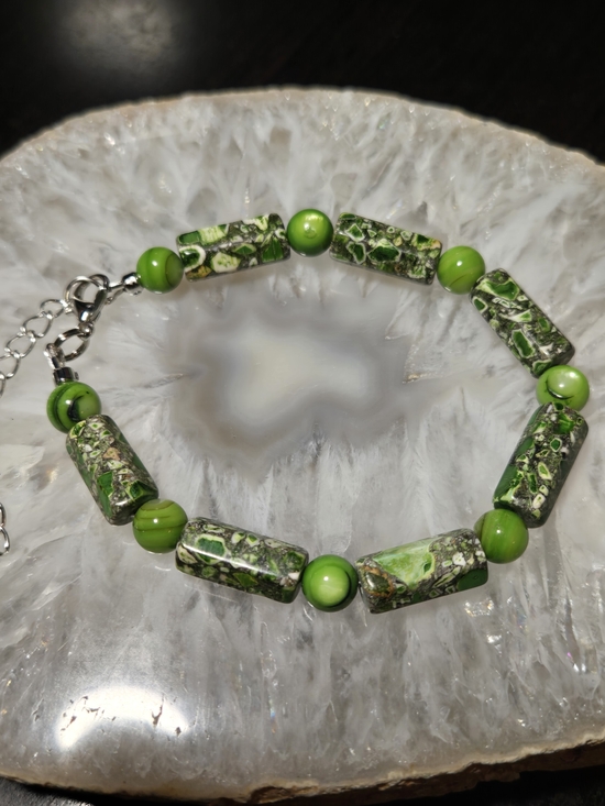 Artisan Jewelry - Green Brecciated Jasper Bracelet - Artisan Style